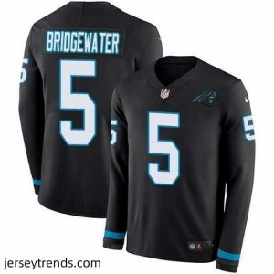 Magnificent Nike Panthers 5 Teddy Bridgewater Black Team Color Stitched NFL Limited Therma Long Sleeve Jersey