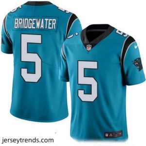 Striking Nike Panthers 5 Teddy Bridgewater Blue Stitched NFL Limited Rush Jersey