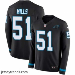 Radiant Nike Panthers #51 Sam Mills Black Team Color Stitched NFL Limited Therma Long Sleeve Jersey