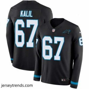 Exquisite Nike Panthers #67 Ryan Kalil Black Team Color Stitched NFL Limited Therma Long Sleeve Jersey