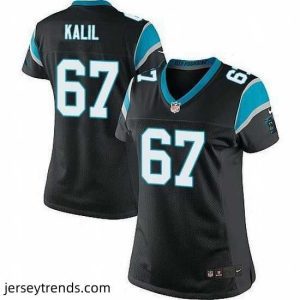 Radiant Nike Panthers #67 Ryan Kalil Black Team Color Womens Stitched NFL Elite Jersey