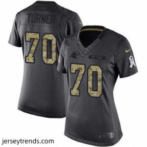 Suave Nike Panthers #70 Trai Turner Black Womens Stitched NFL Limited 2016 Salute to Service Jersey