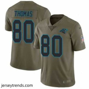 Magnificent Nike Panthers 80 Ian Thomas Olive Salute To Service Limited Jersey