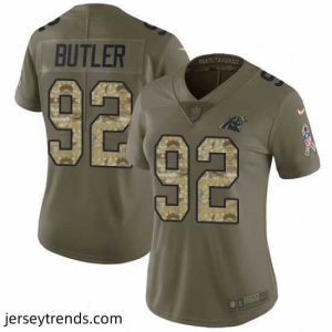 Exquisite Nike Panthers #92 Vernon Butler Olive Camo Womens Stitched NFL Limited 2017 Salute to Service Jersey