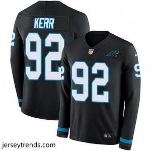 Radiant Nike Panthers 92 Zach Kerr Black Team Color Stitched NFL Limited Therma Long Sleeve Jersey