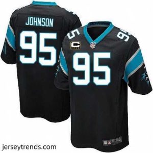 Magnificent Nike Panthers #95 Charles Johnson Black Team Color Mens Stitched NFL Elite Jersey