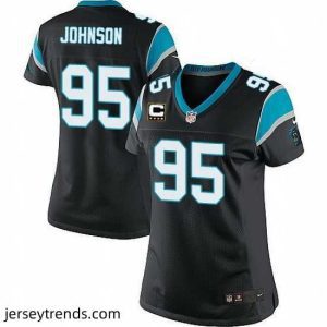 Striking Nike Panthers #95 Charles Johnson Black Team Color Stitched NFL Jersey