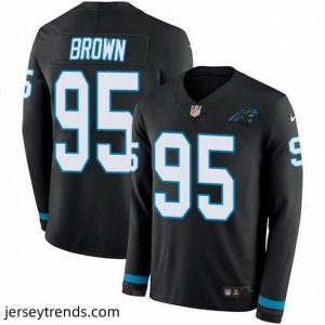 Striking Nike Panthers 95 Derrick Brown Black Team Color Stitched NFL Limited Therma Long Sleeve Jersey