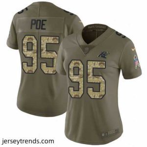 Brilliant Nike Panthers #95 Dontari Poe Olive Camo Womens Stitched NFL Limited 2017 Salute to Service Jersey