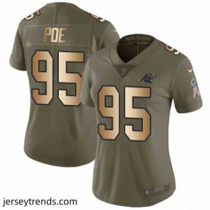 Captivating Nike Panthers #95 Dontari Poe Olive Gold Womens Stitched NFL Limited 2017 Salute to Service Jersey