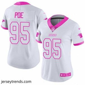 Magnificent Nike Panthers #95 Dontari Poe White Pink Womens Stitched NFL Limited Rush Fashion Jersey
