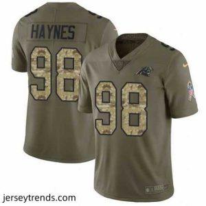 Exquisite Nike Panthers 98 Marquis Haynes Olive Camo Salute To Service Limited Jersey