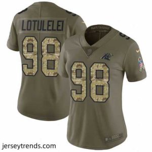Enchanting Nike Panthers #98 Star Lotulelei Olive Camo Womens Stitched NFL Limited 2017 Salute to Service Jersey