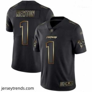Suave Panthers #1 Cam Newton Black Gold Stitched Football Vapor Untouchable Limited Jersey
