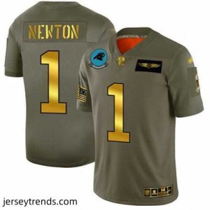 Captivating Panthers 1 Cam Newton Camo Gold Stitched Football Limited 2019 Salute To Service Jersey