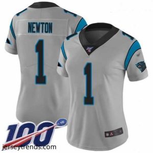 Captivating Panthers #1 Cam Newton Silver Stitched Football Limited Inverted Legend 100th Season Jersey