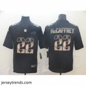 Striking Panthers 22 Christian McCaffrey Black Statue Of Liberty Limited Jersey