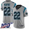 Captivating Panthers 22 Christian McCaffrey Silver Stitched Football Limited Inverted Legend 100th Season Jersey