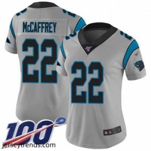 Suave Panthers #22 Christian McCaffrey Silver Stitched Football Limited Inverted Legend 100th Season Jersey