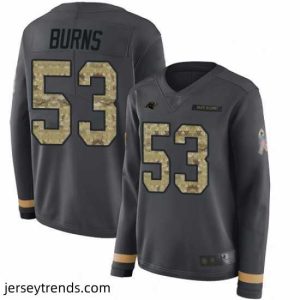 Magnificent Panthers 53 Brian Burns Anthracite Salute to Service Stitched Football Limited Therma Long Sleeve Jersey