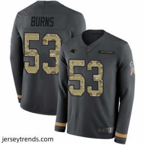 Magnificent Panthers 53 Brian Burns Anthracite Salute to Service Stitched Football Limited Therma Long Sleeve Jersey