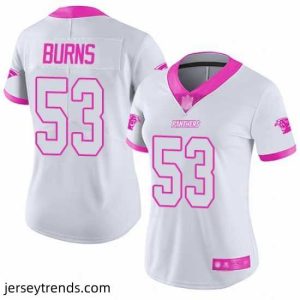 Striking Panthers 53 Brian Burns White Pink Stitched Football Limited Rush Fashion Jersey
