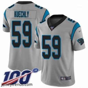 Exquisite Panthers 59 Luke Kuechly Silver Stitched Football Limited Inverted Legend 100th Season Jersey