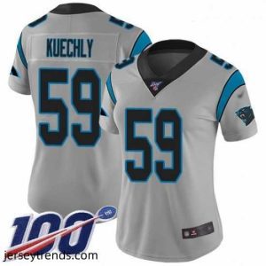 Suave Panthers #59 Luke Kuechly Silver Stitched Football Limited Inverted Legend 100th Season Jersey