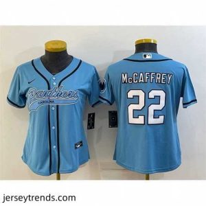 Enchanting Carolina Panthers 22 Christian McCaffrey Blue With Patch Cool Base Stitched Baseball Jersey
