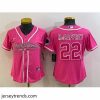 Exquisite Carolina Panthers 22 Christian McCaffrey Pink With Patch Cool Base Stitched Baseball Jersey