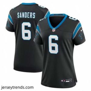 Radiant Carolina Panthers 6 Miles Sanders Black 2023 Draft Stitched Game Jersey