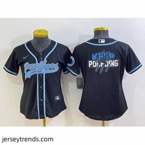 Radiant Carolina Panthers Black Team Big Logo With Patch Cool Base Stitched Baseball Jersey