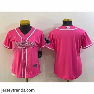 Captivating Carolina Panthers Blank Pink With Patch Cool Base Stitched Baseball Jersey