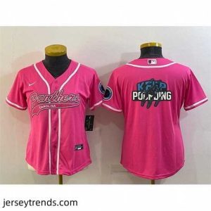 Enchanting Carolina Panthers Pink Team Big Logo With Patch Cool Base Stitched Baseball Jersey