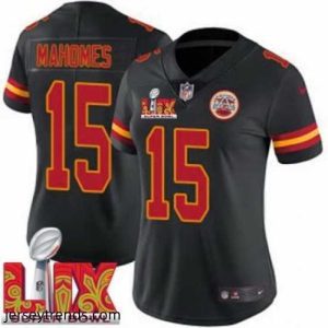 Captivating Kansas City Chiefs Patrick Mahomes #15 Black 2025 Super Bowl LIX F.U.S.E Stitched Jersey