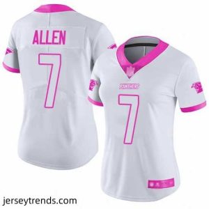 Magnificent Panthers 7 Kyle Allen White Pink Stitched Football Limited Rush Fashion Jersey