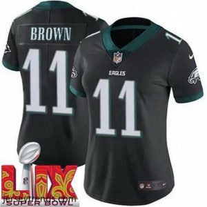 Striking Philadelphia Eagles A.J. Brown #11 Black 2025 Super Bowl LIX F.U.S.E Stitched NFL Jersey