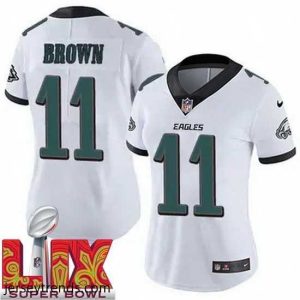 Striking Philadelphia Eagles A.J. Brown #11 White 2025 Super Bowl LIX F.U.S.E Stitched NFL Jersey
