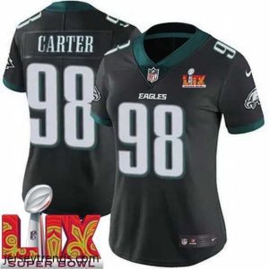 Radiant Philadelphia Eagles Jalen Carter #98 Black 2025 Super Bowl LIX F.U.S.E Stitched NFL Jersey