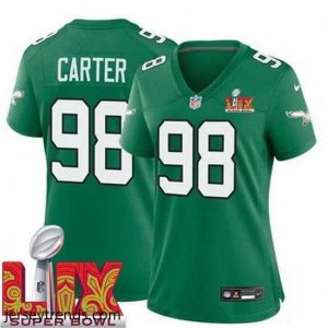 Captivating Philadelphia Eagles Jalen Carter #98 Kelly Green 2025 Super Bowl LIX F.U.S.E Stitched NFL Jersey