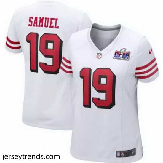 Women-San-Francisco-49ers-19-Deebo-Samuel-White-Throwback-2023-F-U-S-E-Vapor-Untouchable-Limited-Stitched-Football-2024-Super-Bowl-LVIII-Jersey-865401_23756_550X550