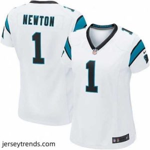 Striking Womens Nike Carolina Panthers 1 Cam Newton Game White NFL Jersey
