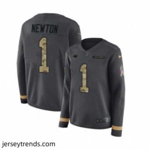 Brilliant Womens Nike Carolina Panthers 1 Cam Newton Limited Black Salute to Service Therma Long Sleeve NFL Jersey