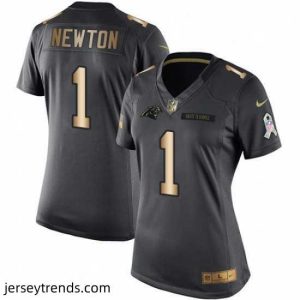 Radiant Womens Nike Carolina Panthers 1 Cam Newton Limited BlackGold Salute to Service NFL Jersey