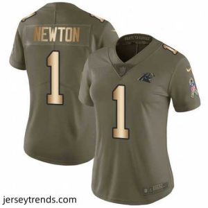 Magnificent Womens Nike Carolina Panthers 1 Cam Newton Limited OliveGold 2017 Salute to Service NFL Jersey