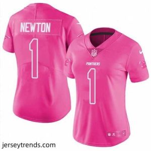 Radiant Womens Nike Carolina Panthers 1 Cam Newton Limited Pink Rush Fashion NFL Jersey