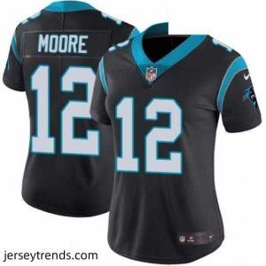 Exquisite Womens Nike Carolina Panthers 12 DJ Moore Black Team Color Vapor Untouchable Limited Player NFL Jersey