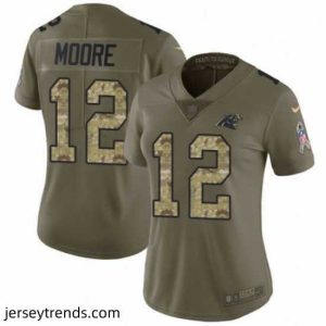 Exquisite Womens Nike Carolina Panthers 12 DJ Moore Limited OliveCamo 2017 Salute to Service NFL Jersey