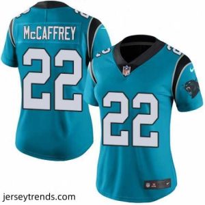 Striking Womens Nike Carolina Panthers 22 Christian McCaffrey Blue Alternate Vapor Untouchable Limited Player NFL Jersey