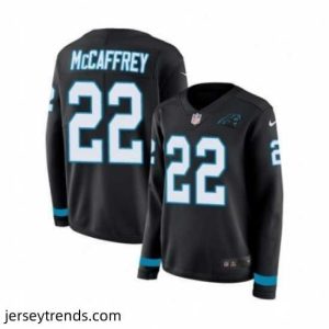 Magnificent Womens Nike Carolina Panthers 22 Christian McCaffrey Limited Black Therma Long Sleeve NFL Jersey